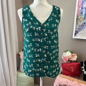 Modcloth Green Carousel horse print Sleeveless Top size XS